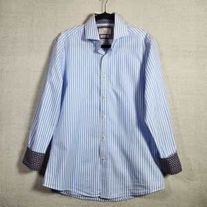 Gianni Feraud Blue Striped Men's M Long Sleeve Dress Shirt Flip cuff See Measure